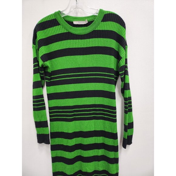 ASOS Womens Sweater Dress Size 4 Black Green Striped Long Sleeve Midi Preppy - Picture 3 of 10